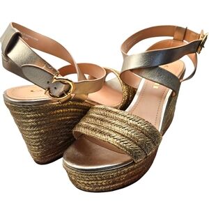 COACH Isabela Metallic Gold Wedge Platform Sandal